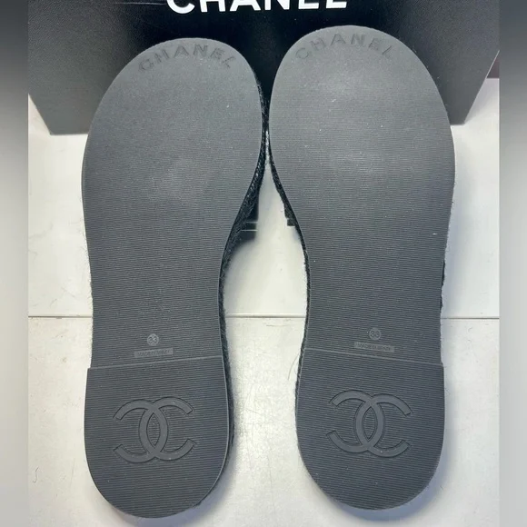 NEW CHANEL 23C CC LOGO MULE SANDALS BLACK LAMBSKIN SZ 38 - Picture 15 of 16